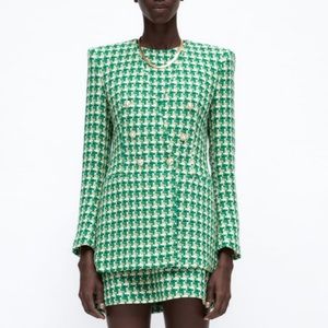Zara textured blazer jacket, green white